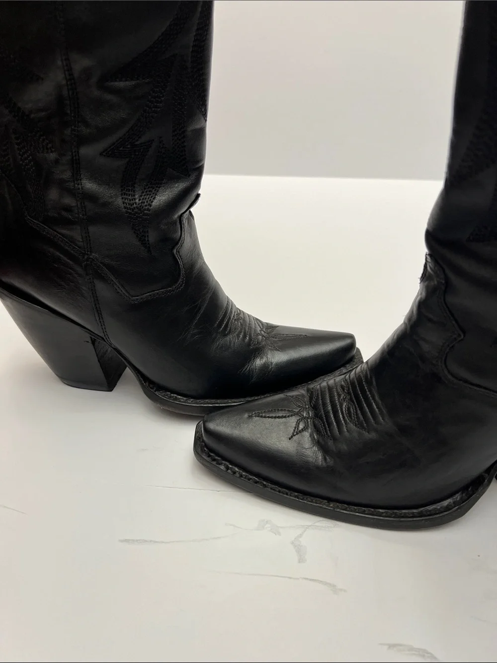 Dan Post Black Over-the-Knee Western Zip Boots with Embroidered Panels